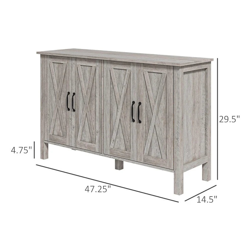 Wood Buffet Cabinet with 4 Barn Doors and 2 Adjustable Shelves