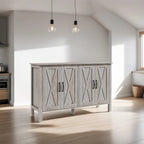Wood Buffet Cabinet with 4 Barn Doors and 2 Adjustable Shelves