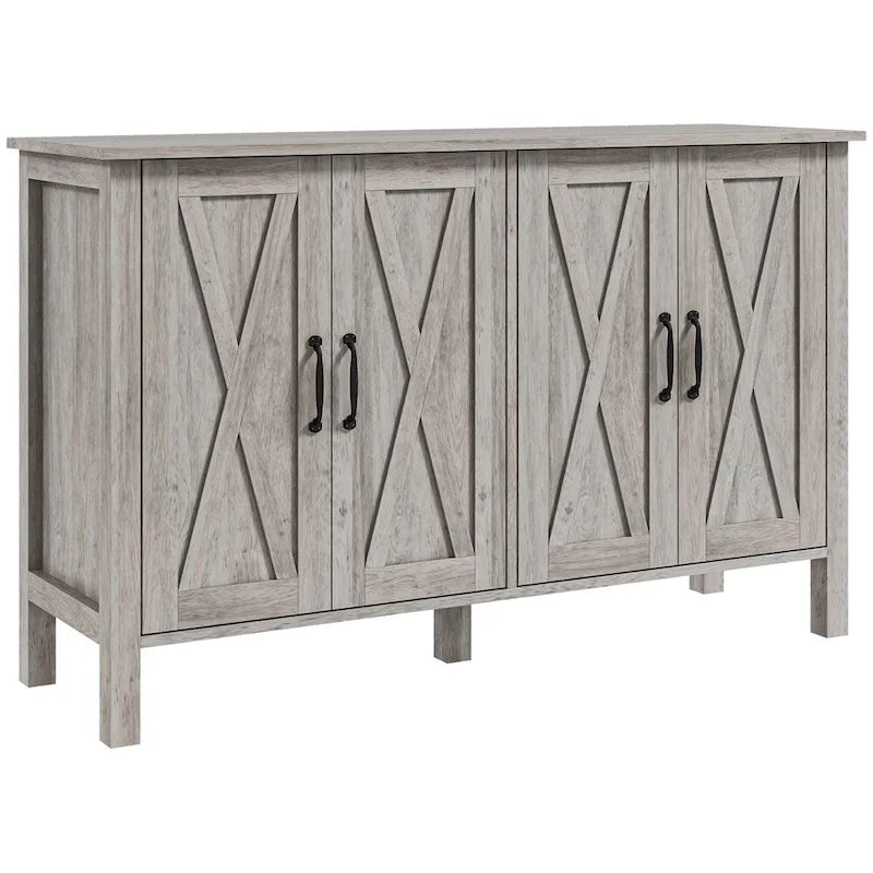 Wood Buffet Cabinet with 4 Barn Doors and 2 Adjustable Shelves