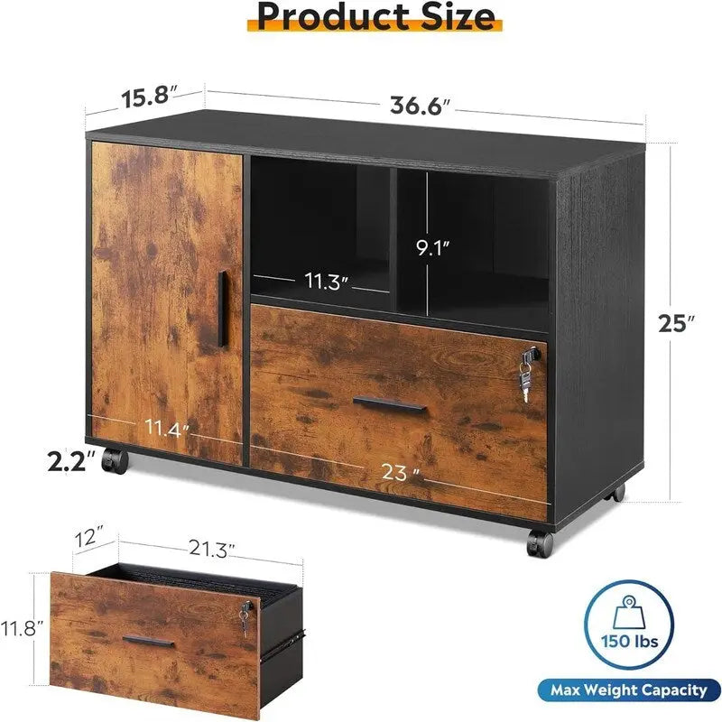 1-Drawer Wood Lateral Filing Cabinet - 15.8D x 36.6W x 25H