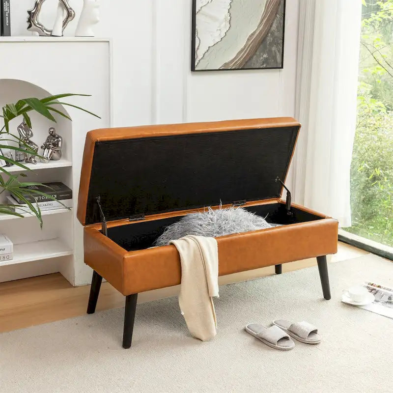 Faux Leather Bed Bench with Storage