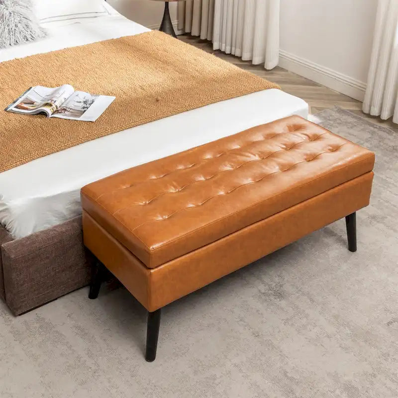 Faux Leather Bed Bench with Storage