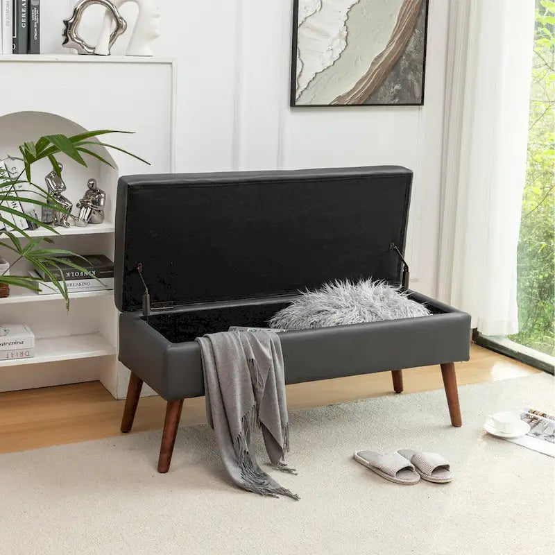 Faux Leather Bed Bench with Storage