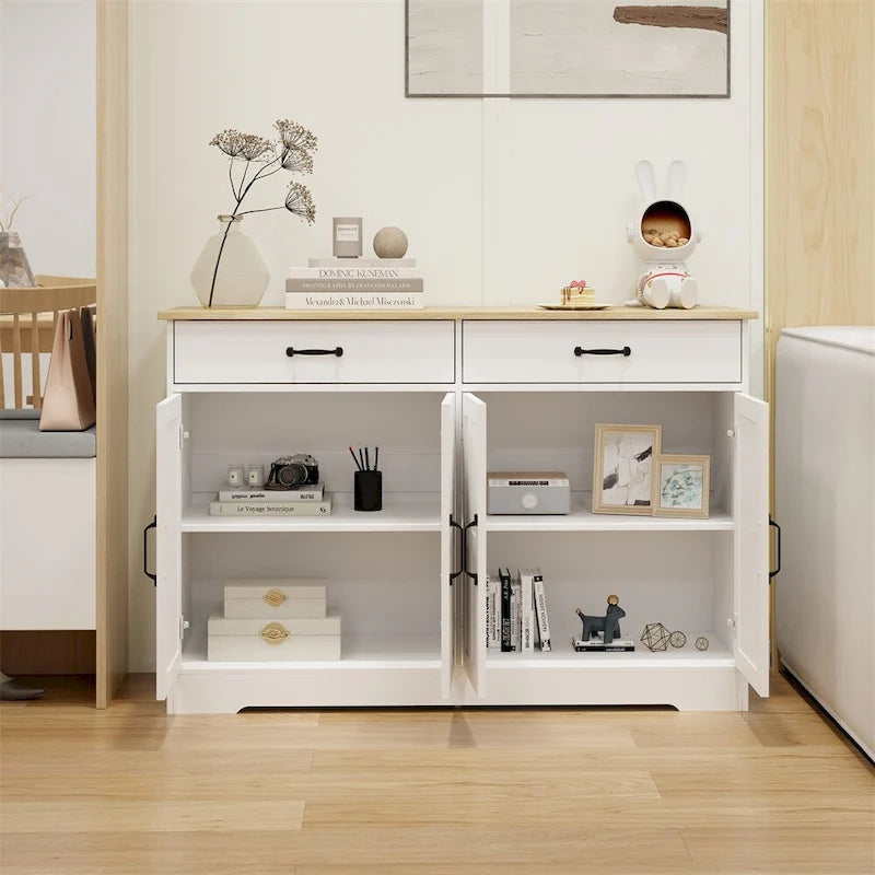 Farmhouse Buffet Cabinet Storage Sideboard with 2 Drawers and 4 Doors