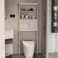 Over The Toilet Storage Cabinet, Bathroom Organizer with Two Shelves and Cabinet, Freestanding Wooden 2-Door Toilet Storage Rack