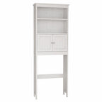 Over The Toilet Storage Cabinet, Bathroom Organizer with Two Shelves and Cabinet, Freestanding Wooden 2-Door Toilet Storage Rack