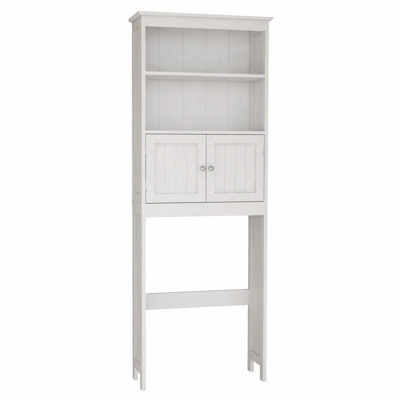 Over The Toilet Storage Cabinet, Bathroom Organizer with Two Shelves and Cabinet, Freestanding Wooden 2-Door Toilet Storage Rack