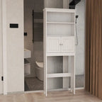 Over The Toilet Storage Cabinet, Bathroom Organizer with Two Shelves and Cabinet, Freestanding Wooden 2-Door Toilet Storage Rack