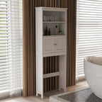 Over The Toilet Storage Cabinet, Bathroom Organizer with Two Shelves and Cabinet, Freestanding Wooden 2-Door Toilet Storage Rack