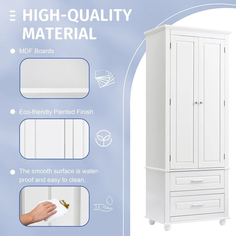 Tall Storage Cabinet with Two Drawers for Bathroom/Office