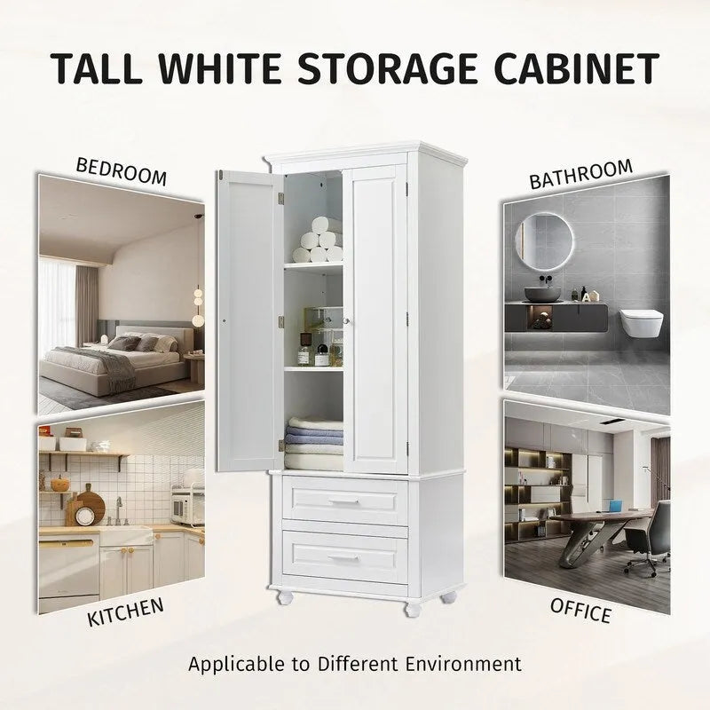 Tall Storage Cabinet with Two Drawers for Bathroom/Office
