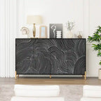Carved 4 Door Sideboard, Sideboard Buffet Cabinet With Storage, Storage Cabinet with Adjustable Shelf for Living room