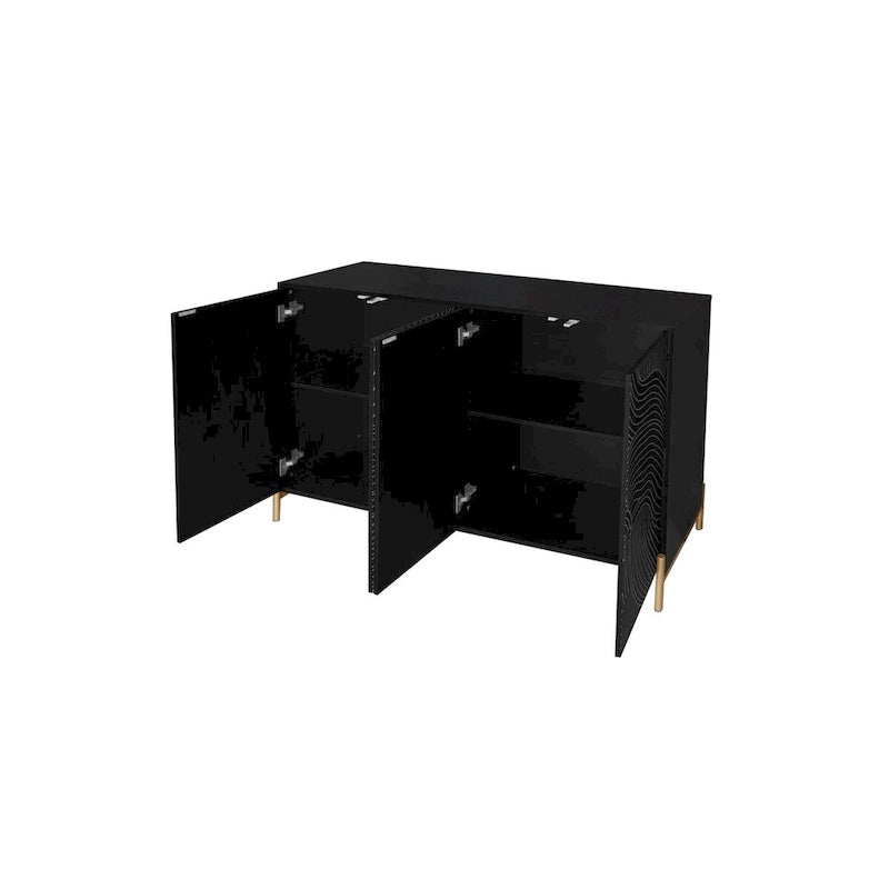 Carved 4 Door Sideboard, Sideboard Buffet Cabinet With Storage, Storage Cabinet with Adjustable Shelf for Living room
