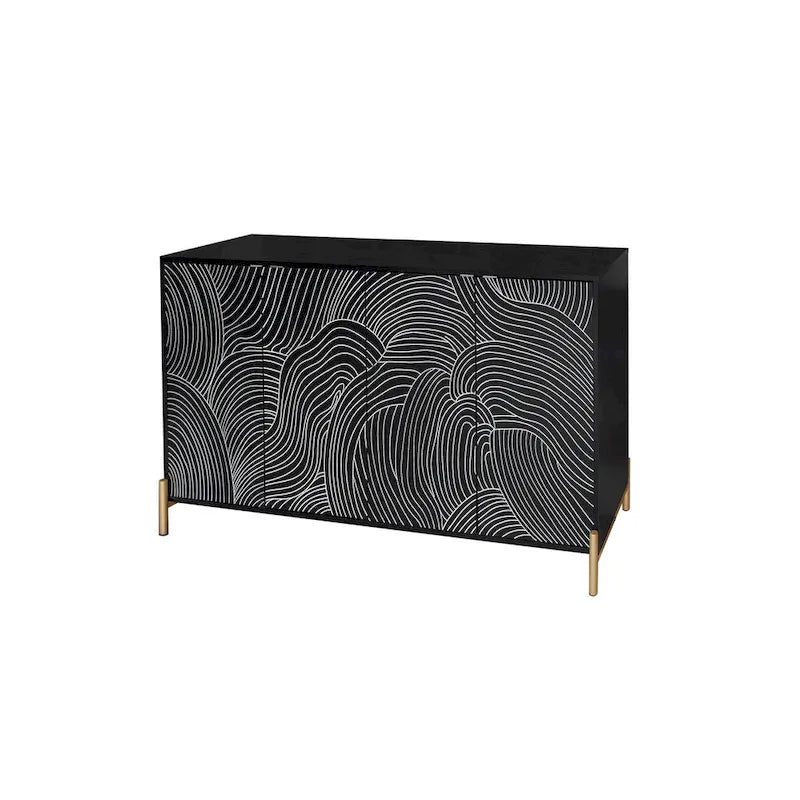 Carved 4 Door Sideboard, Sideboard Buffet Cabinet With Storage, Storage Cabinet with Adjustable Shelf for Living room