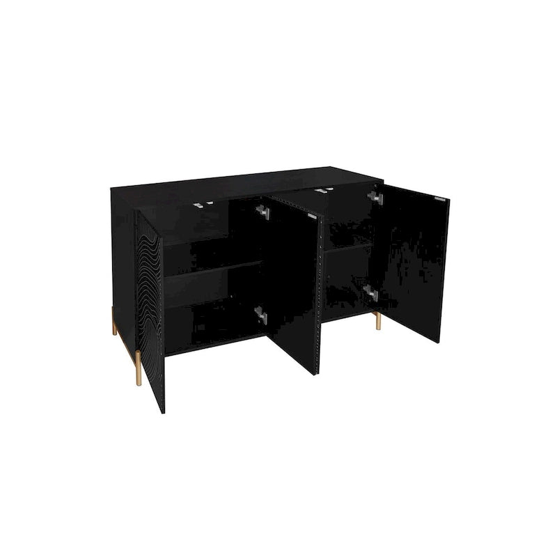 Carved 4 Door Sideboard, Sideboard Buffet Cabinet With Storage, Storage Cabinet with Adjustable Shelf for Living room