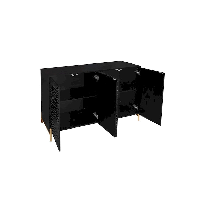 Carved 4 Door Sideboard, Sideboard Buffet Cabinet With Storage, Storage Cabinet with Adjustable Shelf for Living room