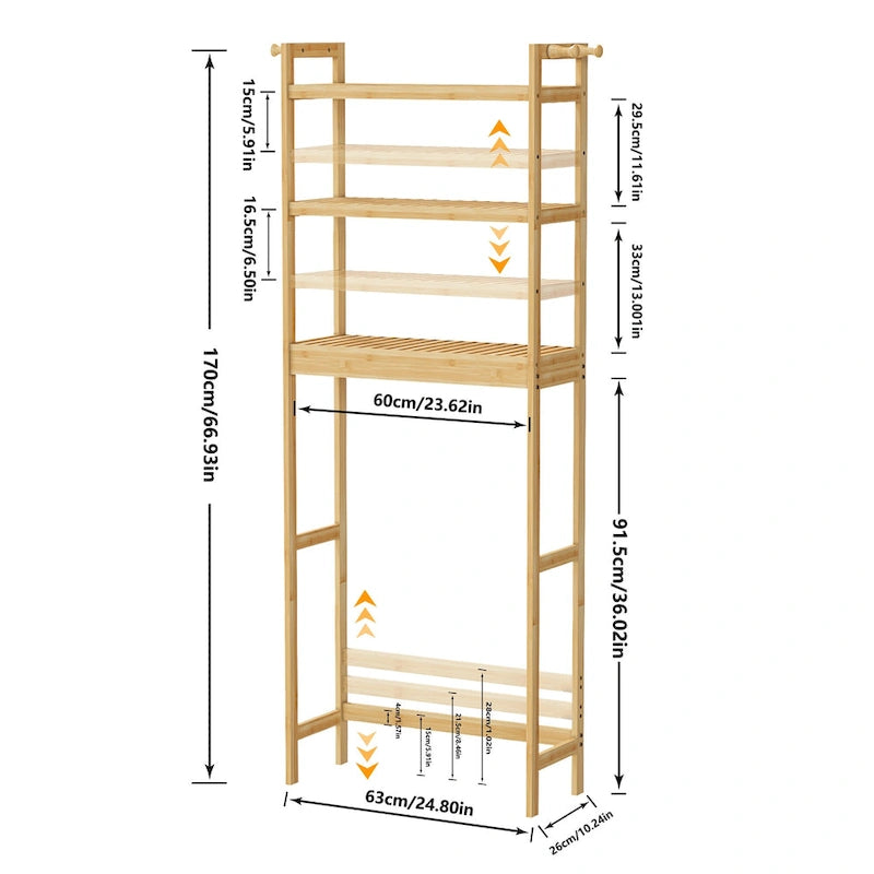 Over Toilet Shelf Space-saving Bamboo Bathroom Cabinet Rack Adjustable